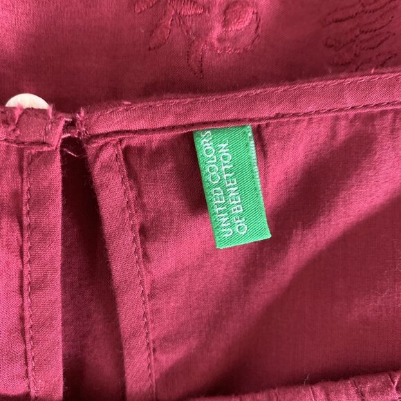 United Colors of Benetton Top Small Red Long Sleeve Flowy Stretch Basic - Picture 4 of 6